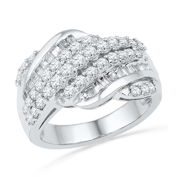 1.00 CT. T.W. Baguette and Round Diamond Rolling Wave Band in 10K Gold
