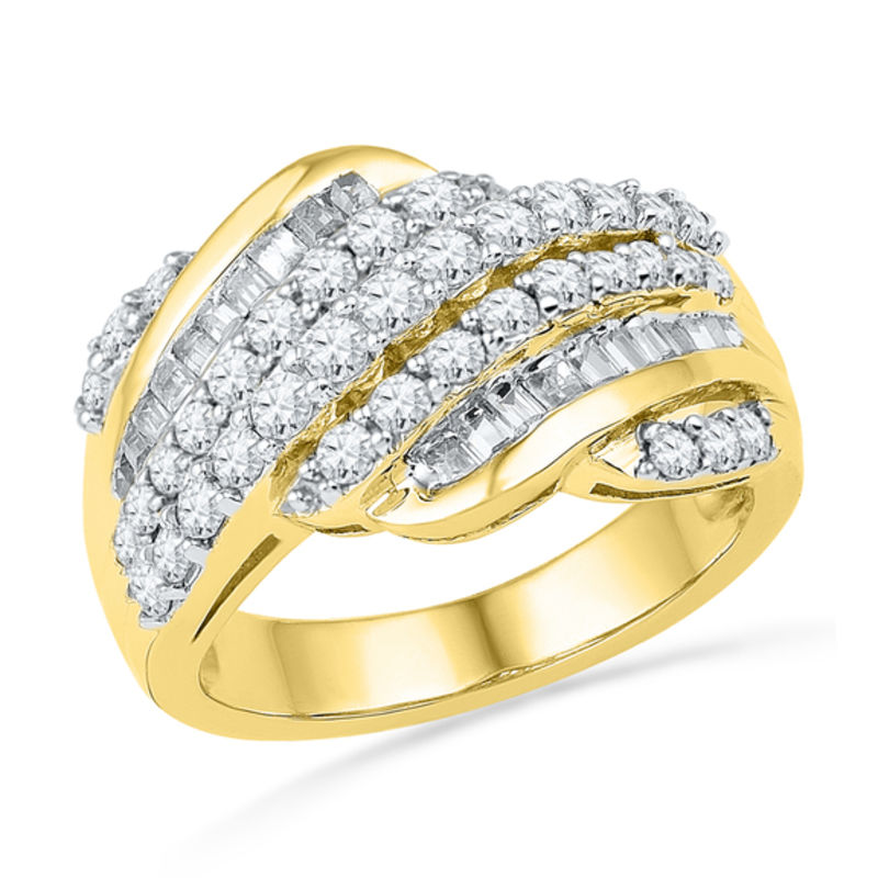 Main Image 1 of 1.00 CT. T.W. Baguette and Round Diamond Rolling Wave Band in 10K Gold