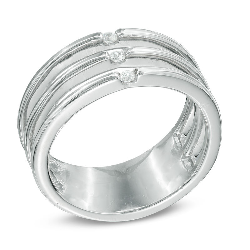 Diamond Accent Three Row Midi Ring Sterling Silver