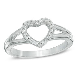 Diamond Accent Heart Outline Midi Ring in Sterling Silver