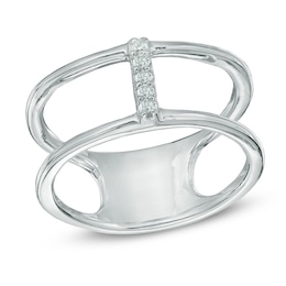 Diamond Accent Linear Orbit Midi Ring in Sterling Silver