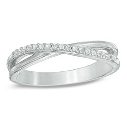 Diamond Accent Criss-Cross Midi Ring in Sterling Silver