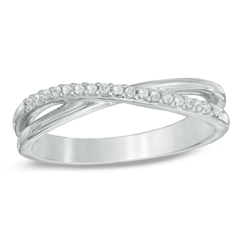 Diamond Accent Criss-Cross Midi Ring in Sterling Silver