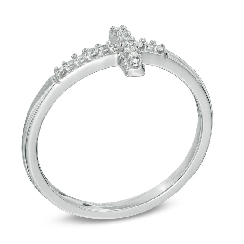 Main Image 2 of Diamond Accent Sideways Cross Midi Ring in Sterling Silver