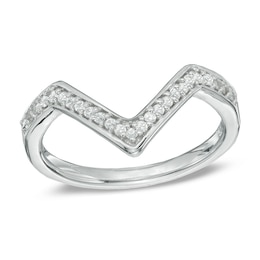 Diamond Accent Deep Chevron Midi Ring in Sterling Silver