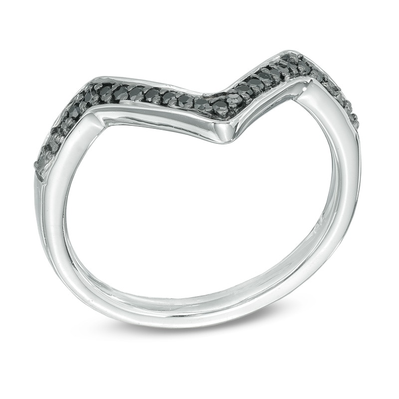 Main Image 2 of Black Diamond Accent Deep Chevron Midi Ring in Sterling Silver