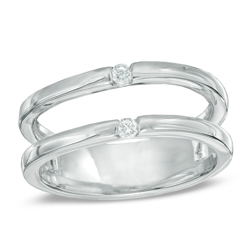 Diamond Accent Double Row Midi Ring in Sterling Silver