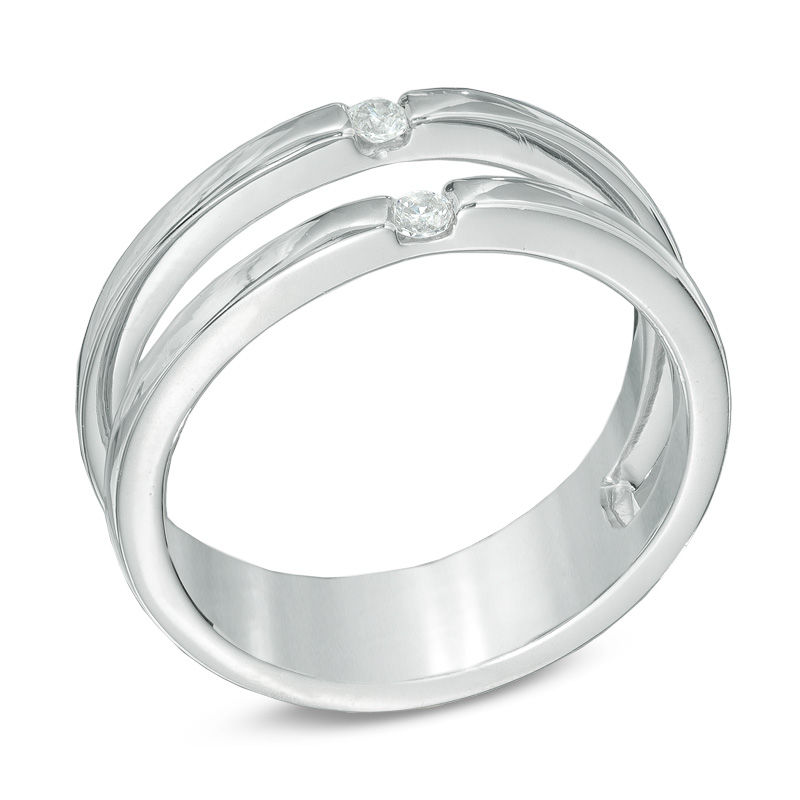 Diamond Accent Double Row Midi Ring Sterling Silver