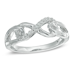 Diamond Accent Interlocking Sideways Infinity Midi Ring in Sterling Silver