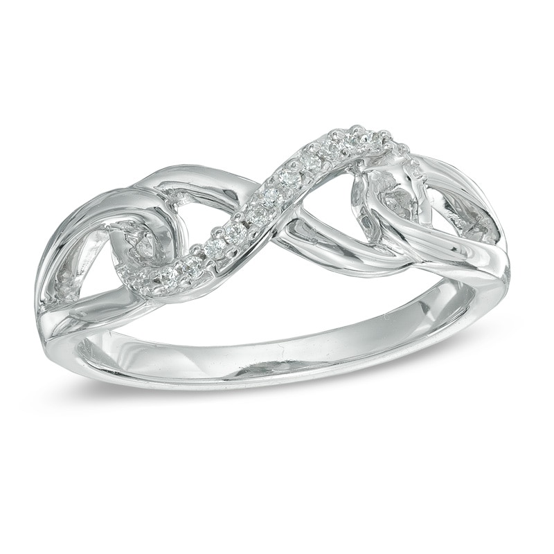 Diamond Accent Interlocking Sideways Infinity Midi Ring in Sterling Silver