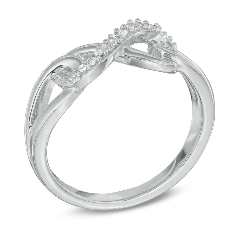 Diamond Accent Interlocking Sideways Infinity Midi Ring in Sterling Silver