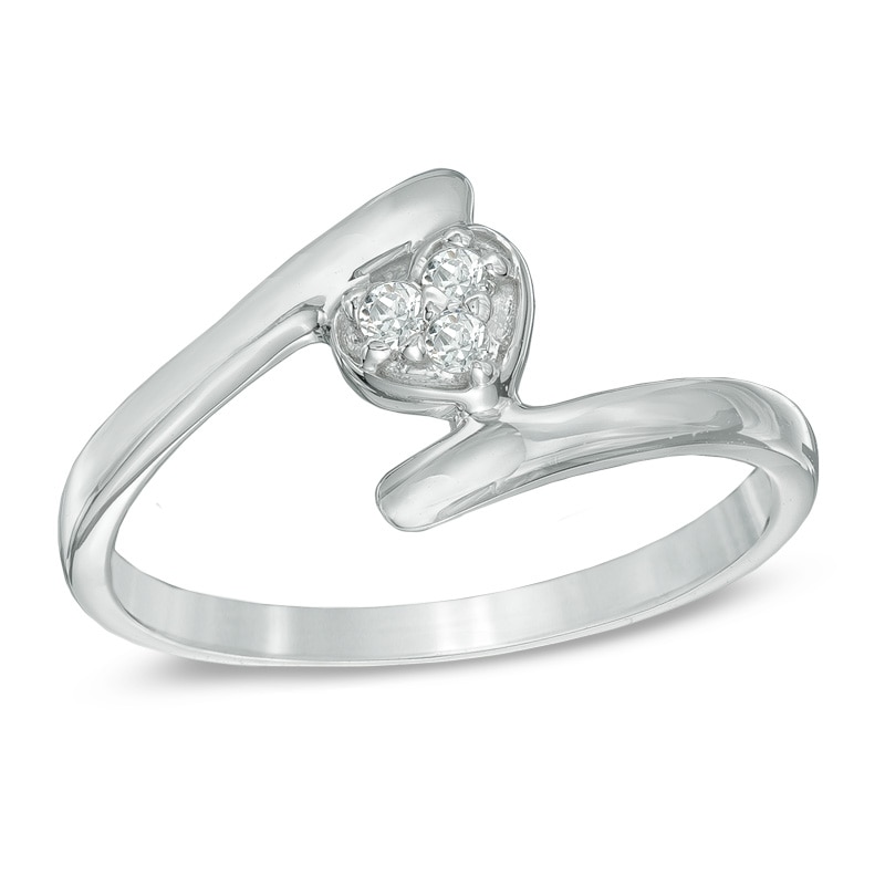 Diamond Accent Heart Bypass Midi Ring in Sterling Silver