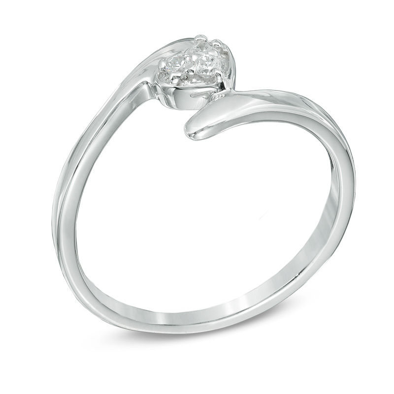Diamond Accent Heart Bypass Midi Ring in Sterling Silver