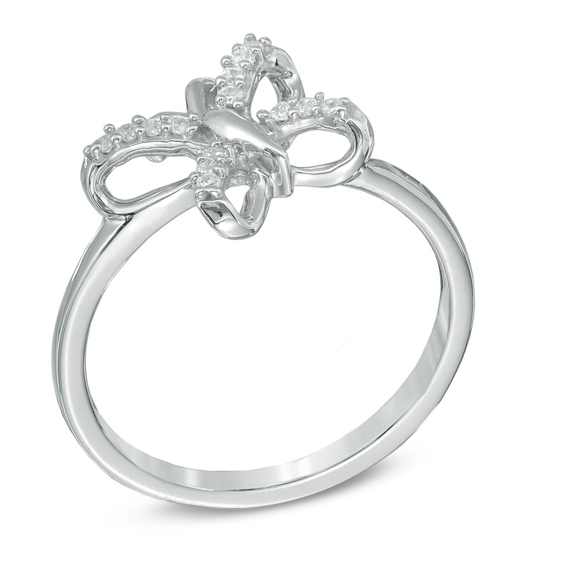 Diamond Accent Tilted Butterfly Midi Ring in Sterling Silver