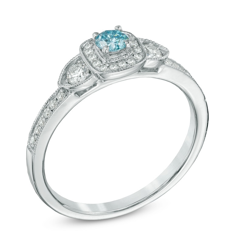 0.50 CT. T.W. Certified Canadian Diamond Vintage-Style Three Stone Ring in 14K White Gold (I2)