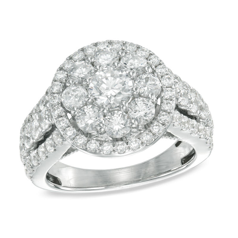 2.63 CT. T.W. Certified Canadian Diamond Double Frame Engagement Ring in 14K White Gold (I/I1)