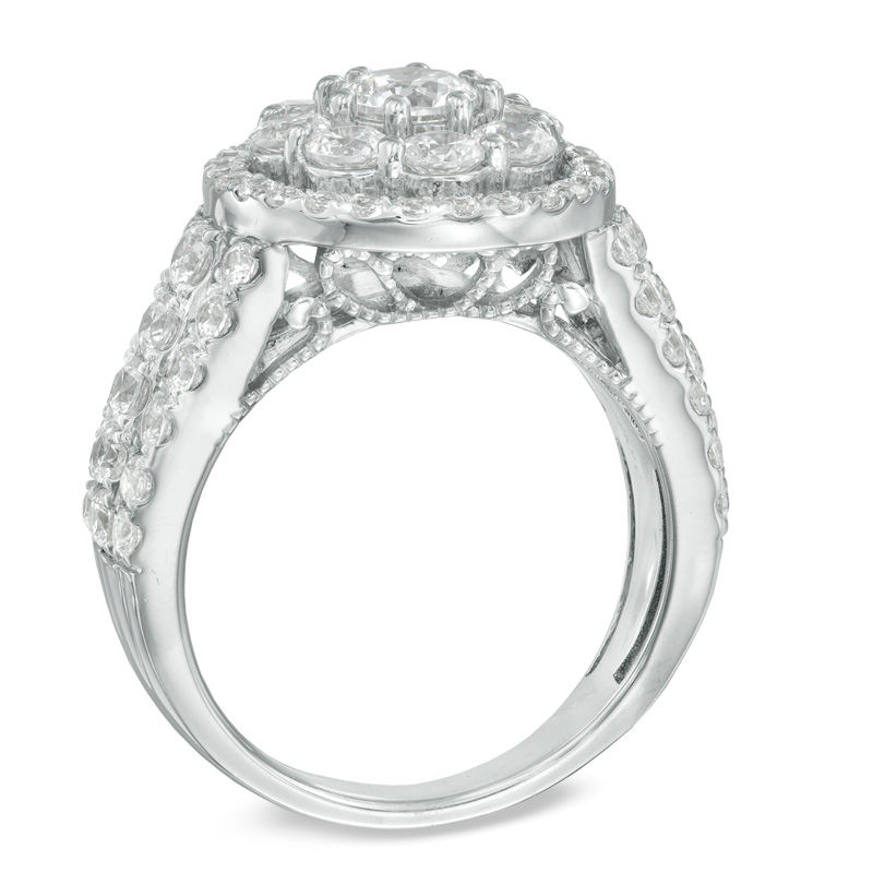 2.63 CT. T.W. Certified Canadian Diamond Double Frame Engagement Ring 14K White Gold (I/I1)