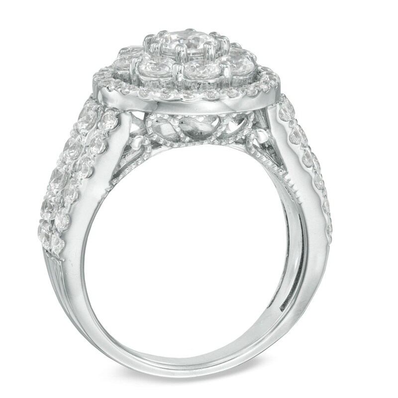Main Image 2 of 2.63 CT. T.W. Certified Canadian Diamond Double Frame Engagement Ring in 14K White Gold (I/I1)