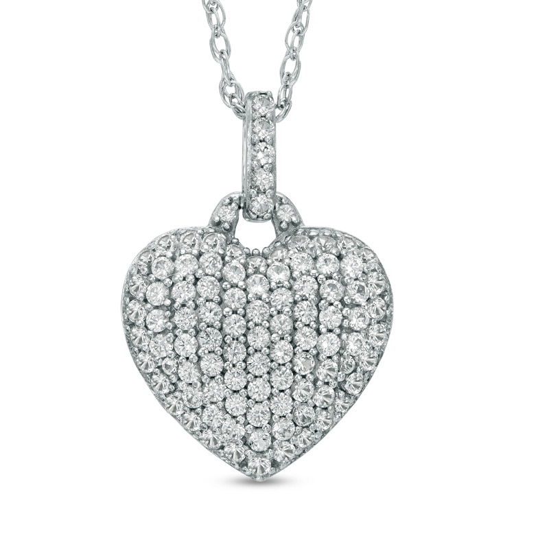 Lab-Created White Sapphire Heart Pendant in Sterling Silver