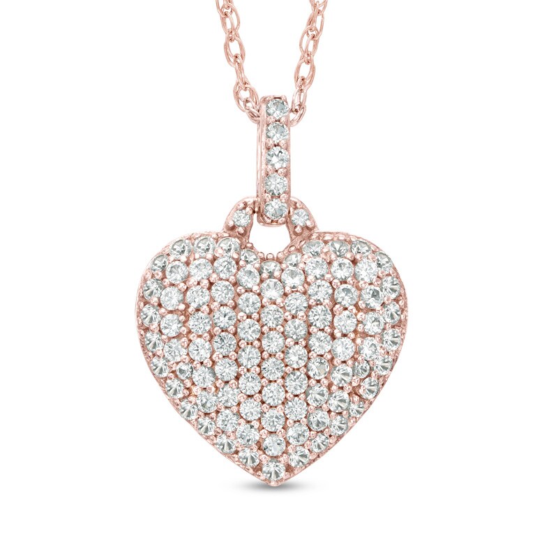 Main Image 1 of Lab-Created White Sapphire Heart Pendant in Sterling Silver with 14K Rose Gold Plate