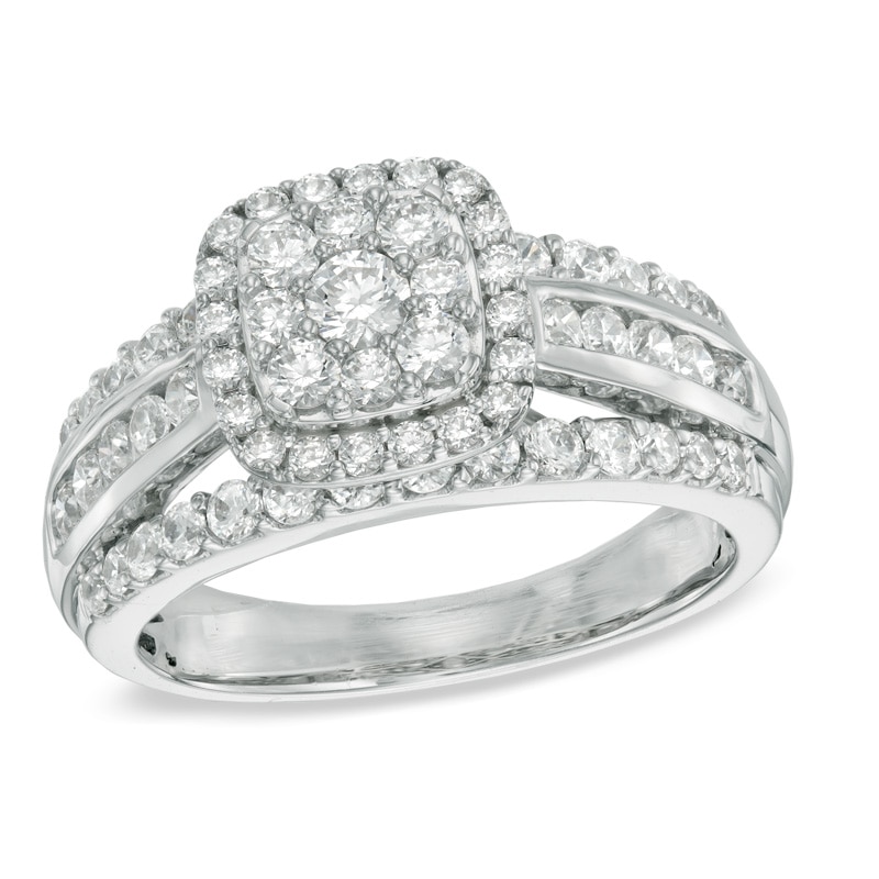 1.25 CT. T.W. Diamond Frame Cluster Engagement Ring in 14K White Gold|Peoples Jewellers