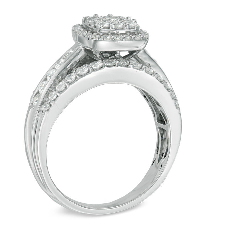 1.25 CT. T.W. Diamond Frame Cluster Engagement Ring in 14K White Gold