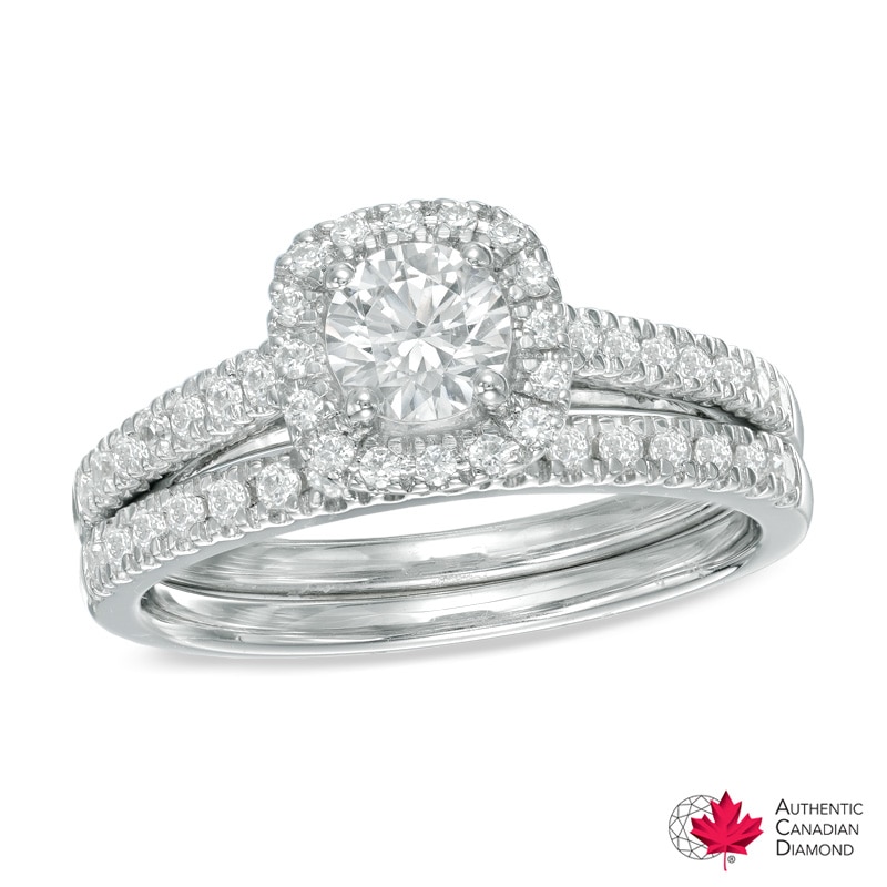 1.00 CT. T.W. Certified Canadian Diamond Frame Bridal Set in 14K White Gold (I/I1)|Peoples Jewellers