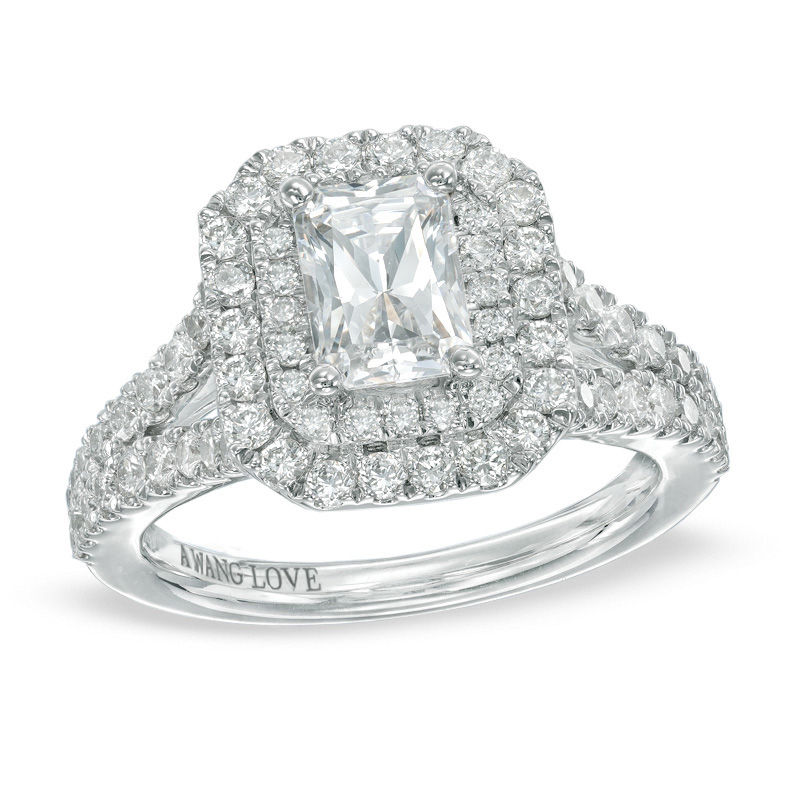 Main Image 1 of Vera Wang Love Collection 1.97 CT. T.W. Emerald-Cut Diamond Double Frame Ring in 14K White Gold