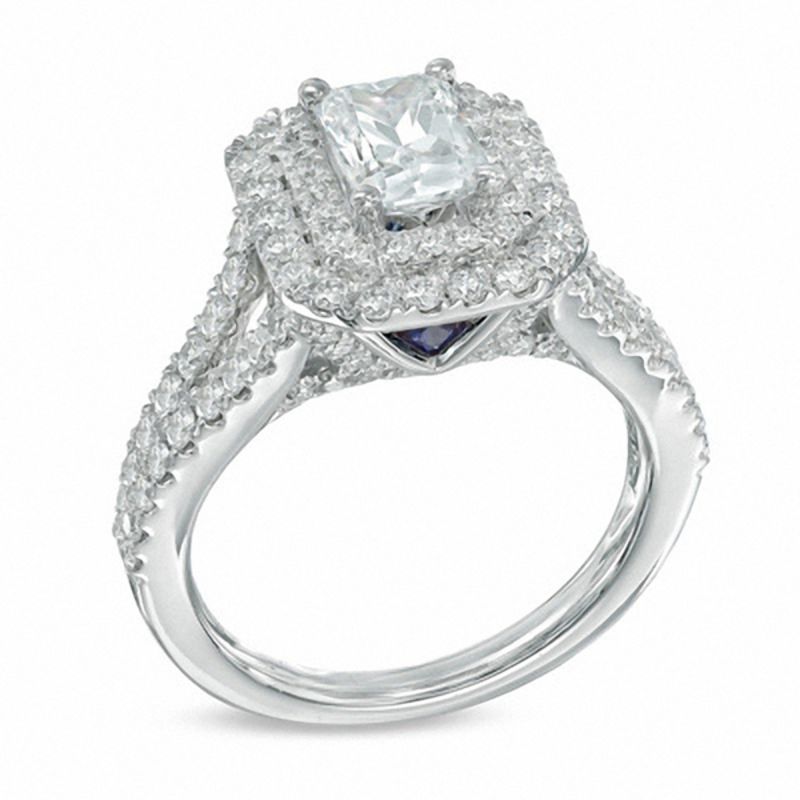 Vera Wang Love Collection 1.97 CT. T.W. Emerald-Cut Diamond Double Frame Ring in 14K White Gold