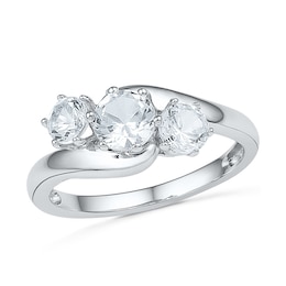 Lab-Created White Sapphire Three Stone Ring in 10K White Gold