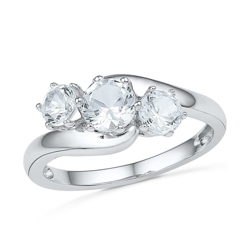 Lab-Created White Sapphire Three Stone Ring in 10K White Gold|Peoples Jewellers