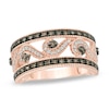 0.33 CT. T.W. Champagne and White Diamond Scroll Ring in 10K Rose Gold