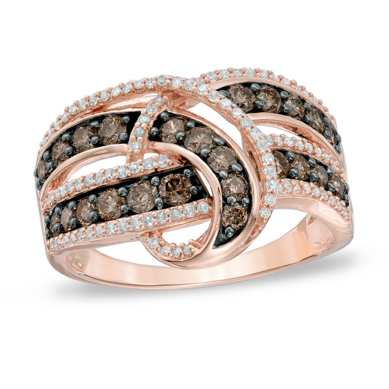 1.00 CT. T.W. Champagne and White Diamond Loop Ring in 10K Rose Gold|Peoples Jewellers