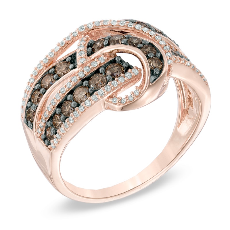 1.00 CT. T.W. Champagne and White Diamond Loop Ring in 10K Rose Gold