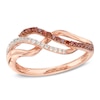 0.20 CT. T.W. Enhanced Cognac and White Diamond Split Waves Ring in 10K Rose Gold