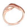 Thumbnail Image 2 of 0.20 CT. T.W. Enhanced Cognac and White Diamond Split Waves Ring in 10K Rose Gold