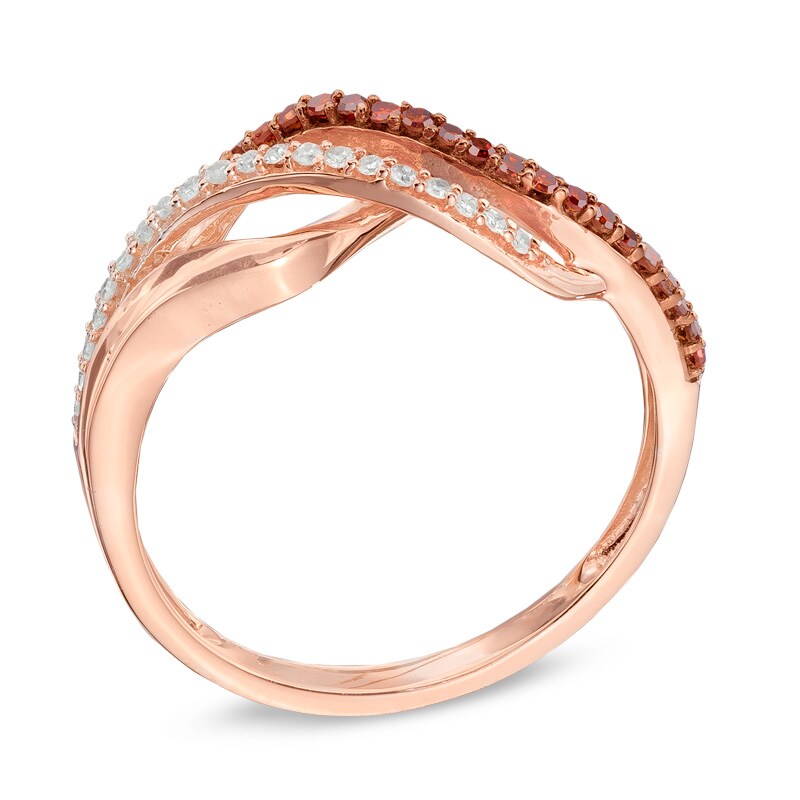 0.20 CT. T.W. Enhanced Cognac and White Diamond Split Waves Ring in 10K Rose Gold
