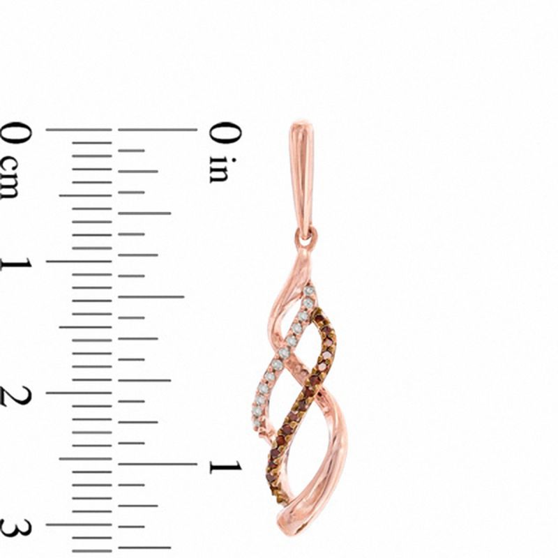 0.20 CT. T.W. Enhanced Cognac and White Diamond Split Waves Drop Earrings in 10K Rose Gold