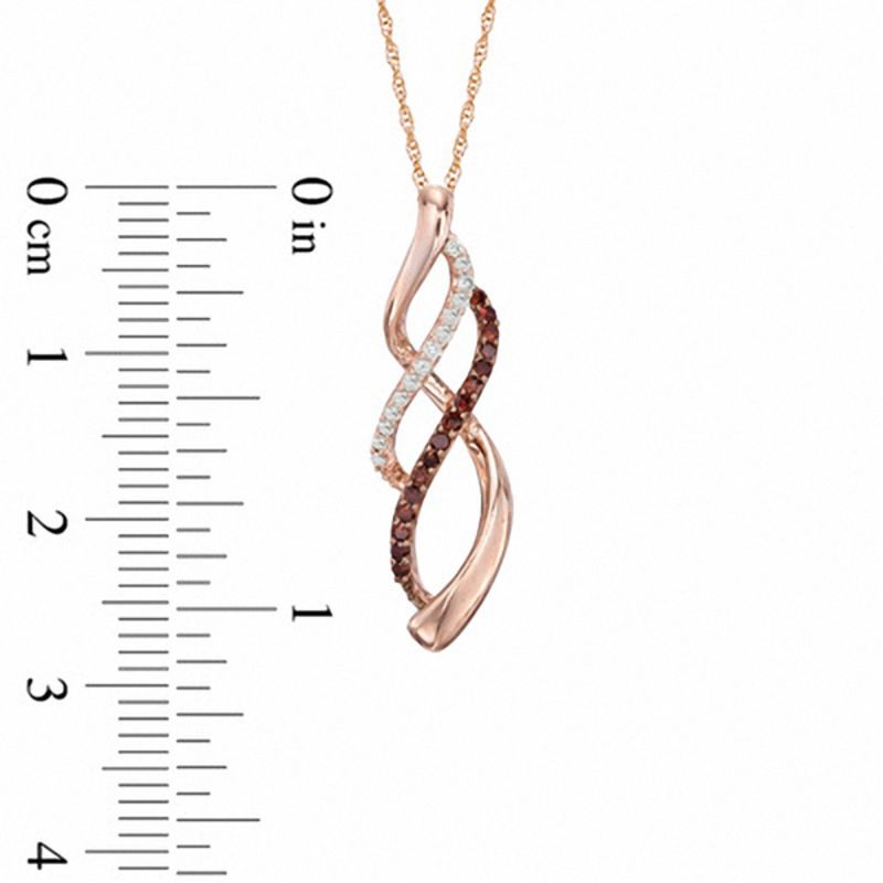 Main Image 2 of 0.20 CT. T.W. Enhanced Cognac and White Diamond Split Waves Pendant in 10K Rose Gold