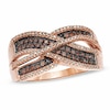 Thumbnail Image 0 of 0.50 CT. T.W. Enhanced Cognac and White Diamond Crossover Ring in 10K Rose Gold