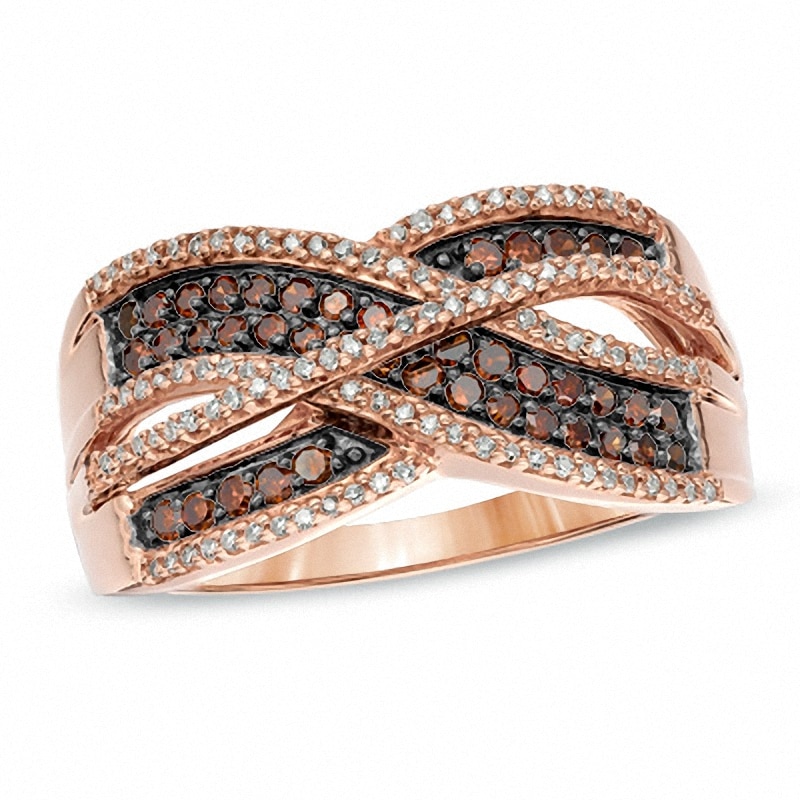 0.50 CT. T.W. Enhanced Cognac and White Diamond Crossover Ring in 10K Rose Gold