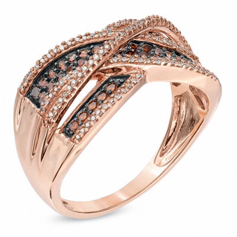 0.50 CT. T.W. Enhanced Cognac and White Diamond Crossover Ring in 10K Rose Gold