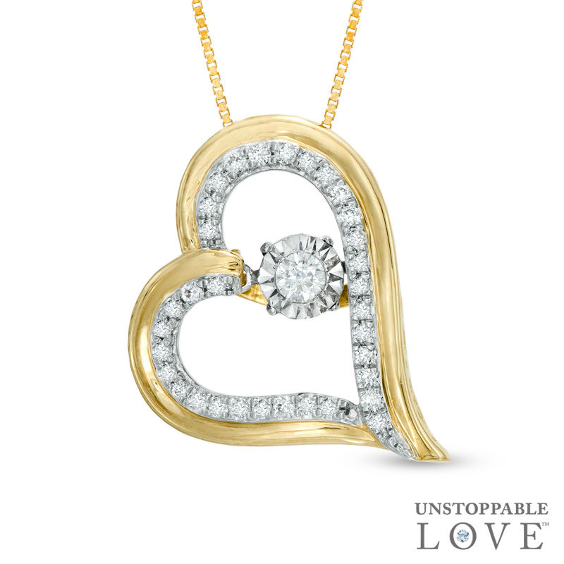 Unstoppable Loveâ¢ 0.33 CT. T.W. Diamond Tilted Heart Pendant in 10K Gold