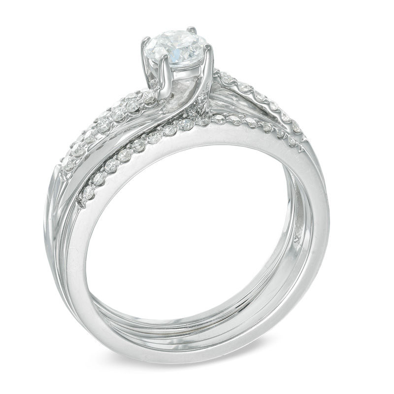 Main Image 2 of 0.75 CT. T.W. Diamond Swirl Three Piece Bridal Set in 14K White Gold
