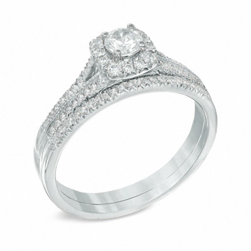 Main Image 2 of 0.45 CT. T.W. Certified Canadian Diamond Frame Bridal Set in 14K White Gold (I/I2)