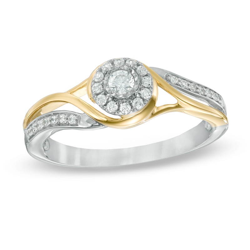 Main Image 1 of 0.20 CT. T.W. Diamond Frame Swirl Promise Ring in 10K Two-Toned Gold