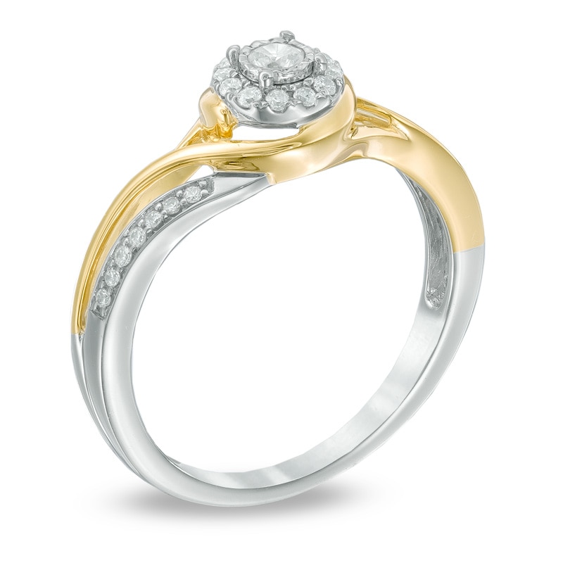 0.20 CT. T.W. Diamond Frame Swirl Promise Ring in 10K Two-Toned Gold