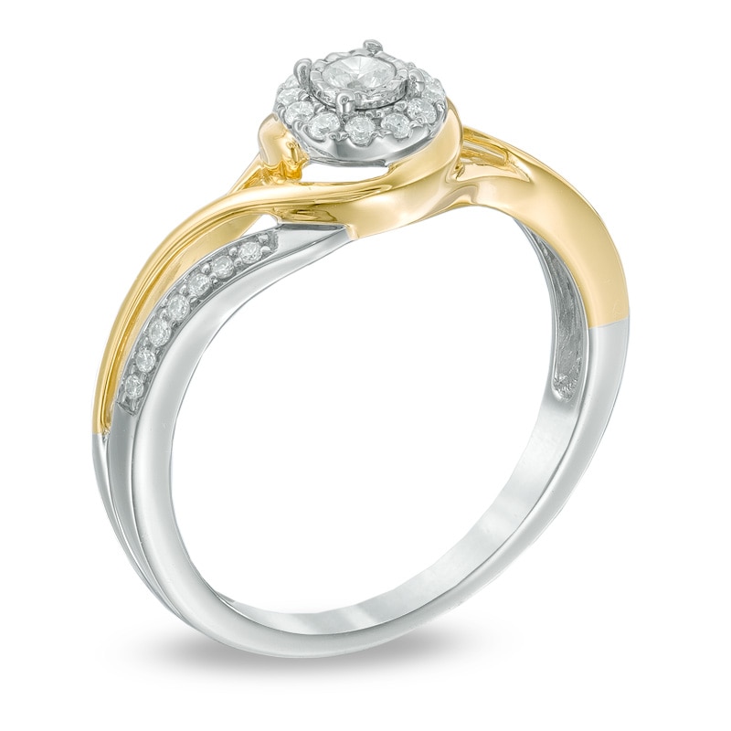 Main Image 2 of 0.20 CT. T.W. Diamond Frame Swirl Promise Ring in 10K Two-Toned Gold