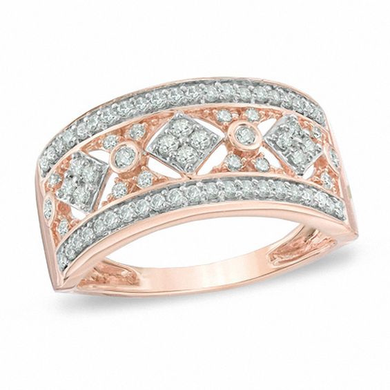0.50 CT. T.W. Diamond Geometric Pattern Ring in 10K Rose Gold View All Jewellery Peoples