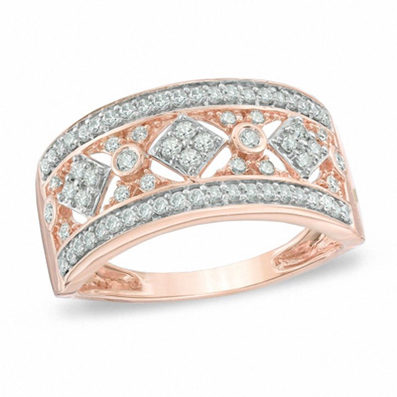 0.50 CT. T.W. Diamond Geometric Pattern Ring in 10K Rose Gold